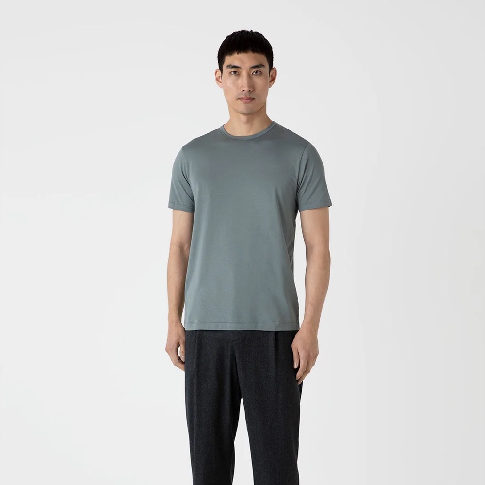 EUC Mens Sunspel Classic T-Shirt Smoke Green US Medium